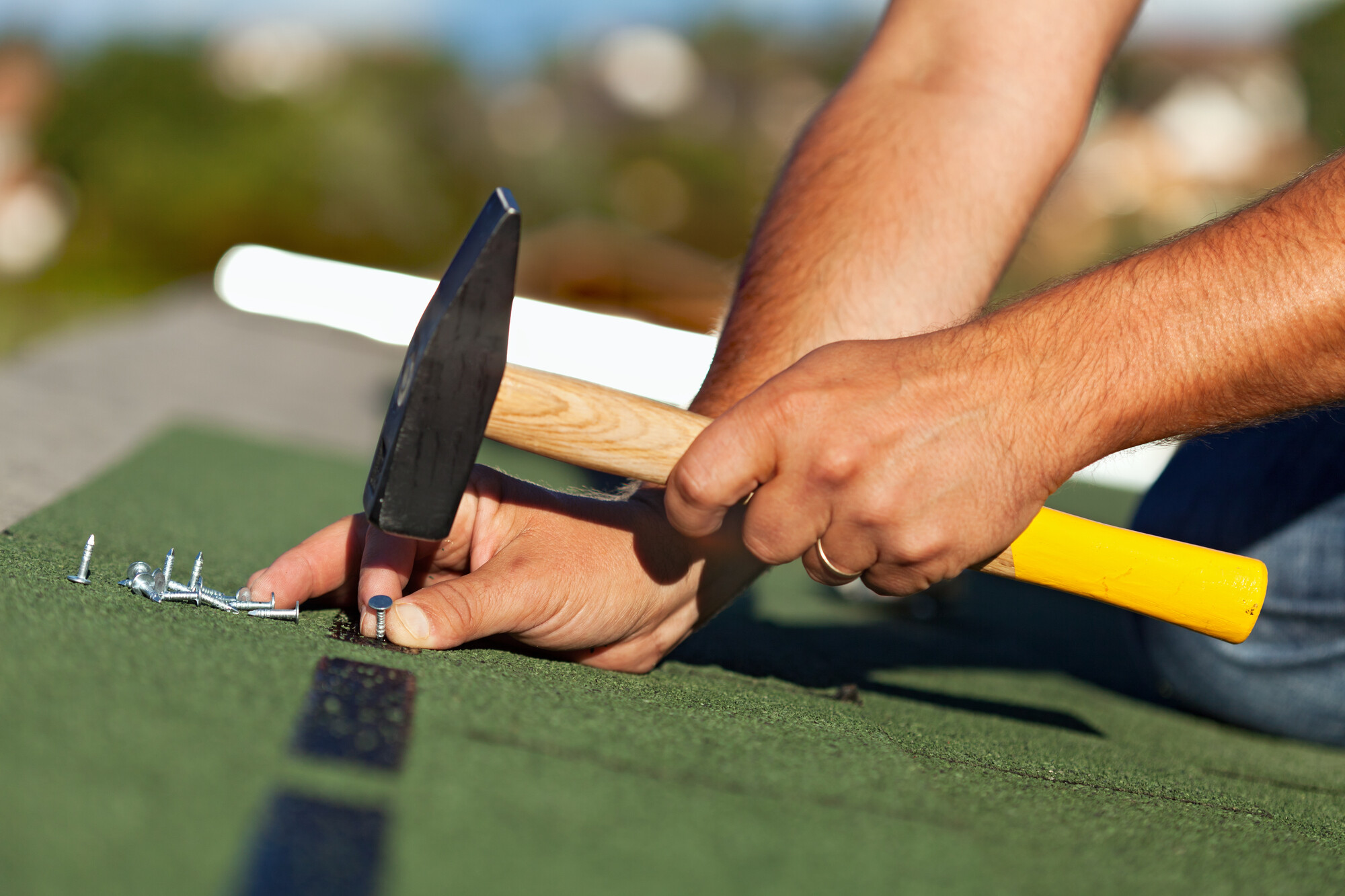 Roofing contractor that only uses hand-nailed shingles Roofing contractor that hand-nails all shingles.