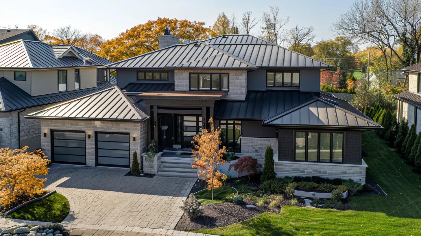 a modern suburban home showcases a freshly installed, gleaming roof under bright afternoon light, highlighting its enhanced curb appeal and energy-efficient features while surrounded by a tidy, well-maintained yard. a modern suburban home showcases a freshly installed, gleaming roof under bright afternoon light, highlighting its enhanced curb appeal and energy-efficient features while surrounded by a tidy, well-maintained yard.